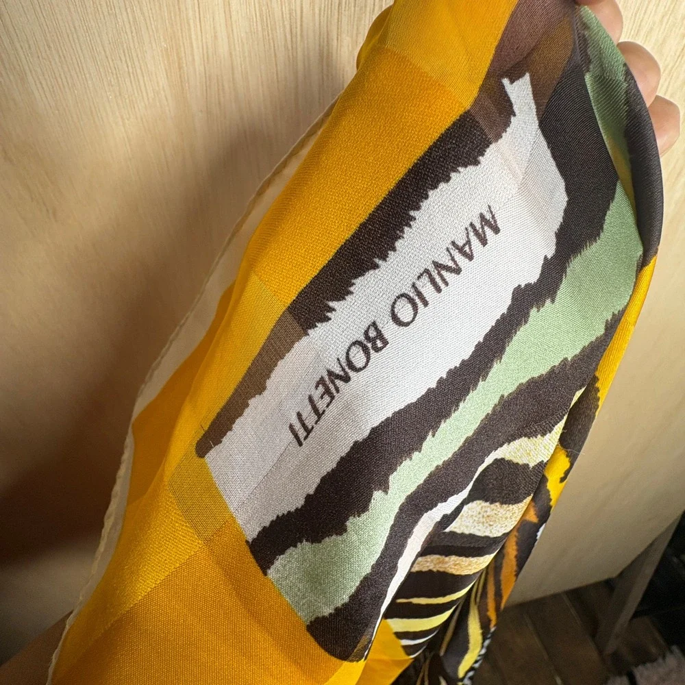 Manlio Bonetti Animal Print- Paris Scarf Yellow -Leopard Zebra Cheetah Graphic